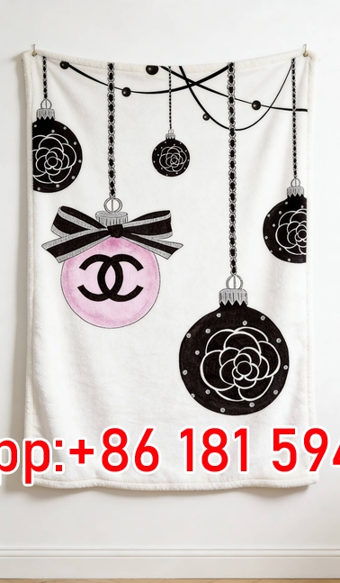 Chanel Pink CC & Camellia Christmas Ornament Flannel Sofa Throw Blanket IMG_6913